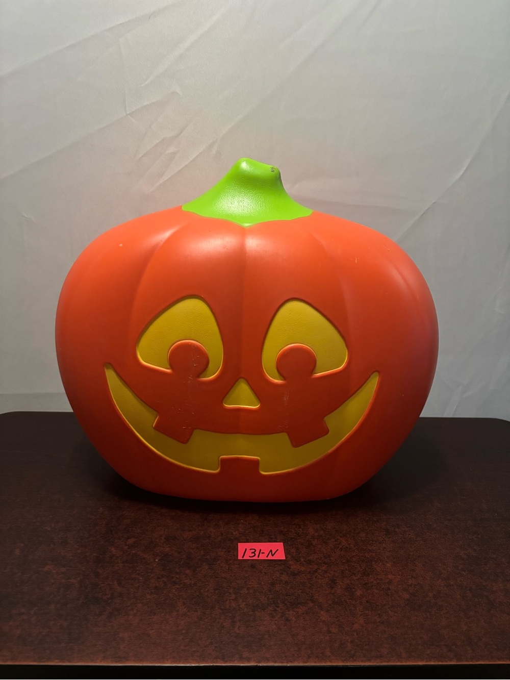 Gemmy Orange Pumpkin Jack-O'-Lantern with Green Stem and Yellow Face
